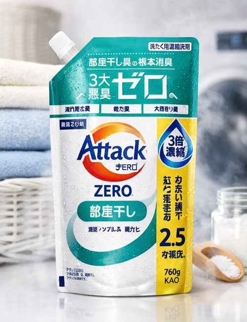 Концентрированный гель для стирки Kao Attack Zero Indoor при сушке внутри помещения 